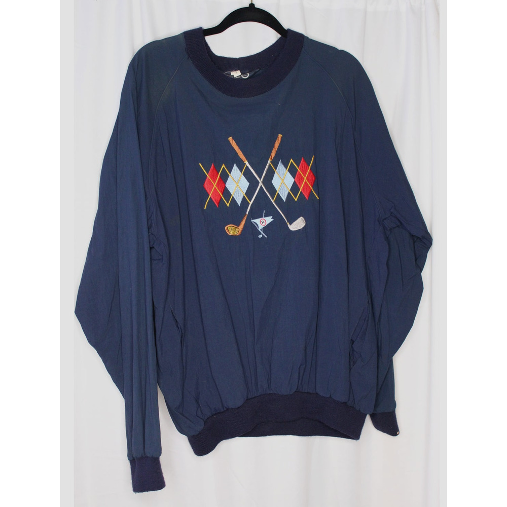 Vintage Sunderland of Scotland Embroidered Argyle Golf Pullover Windbreaker L